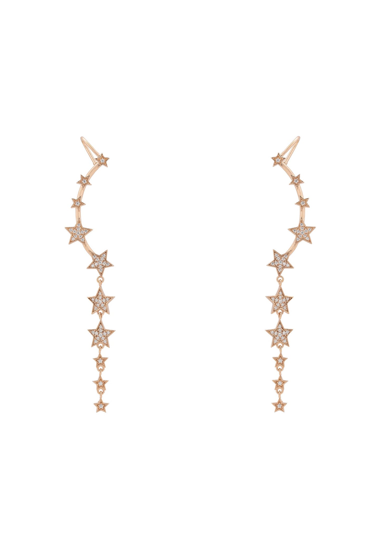 Graduated Star Ear Climbers With Drop Rosegold
