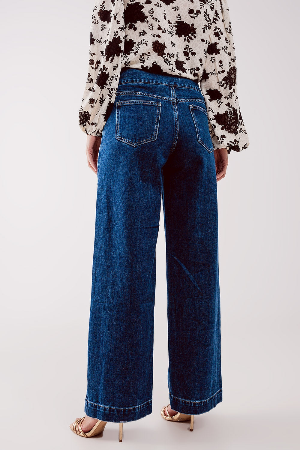 Button Front Jean in Mid Blue