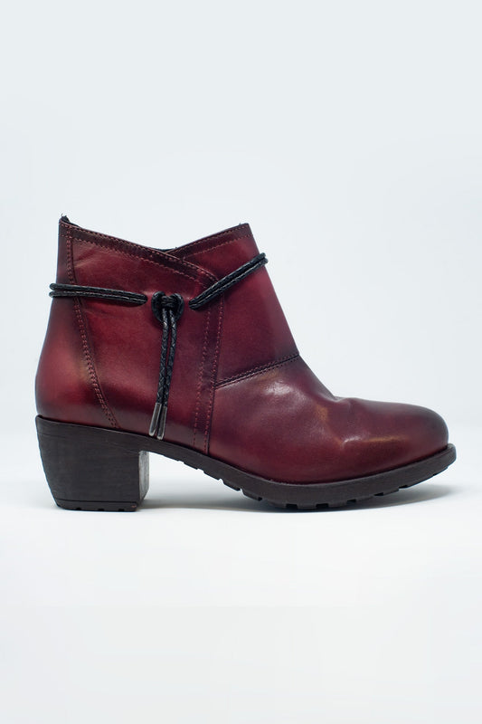 Maroon Blocked Ankle Boot