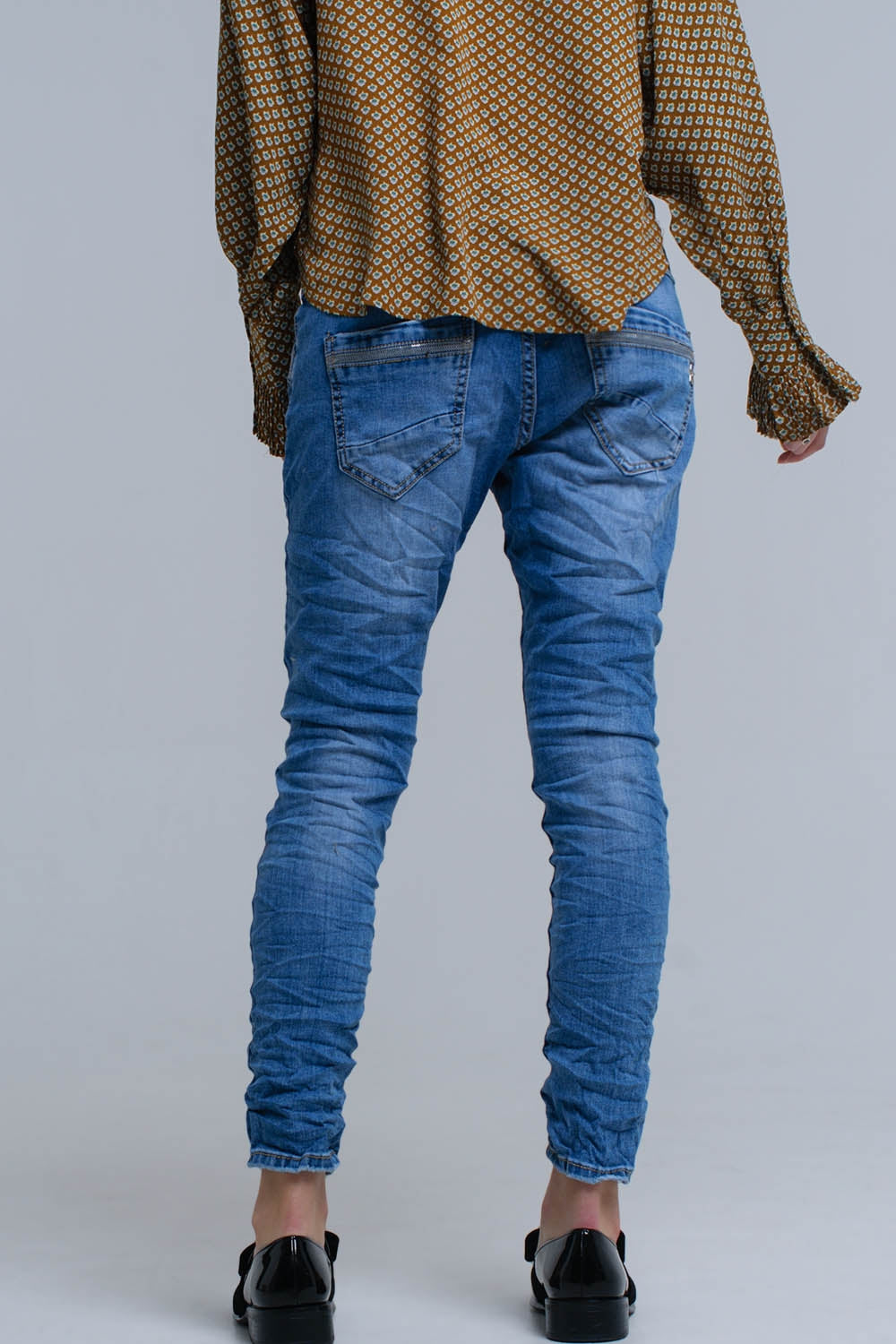 Blue Skinny Jeans With Sequin Details