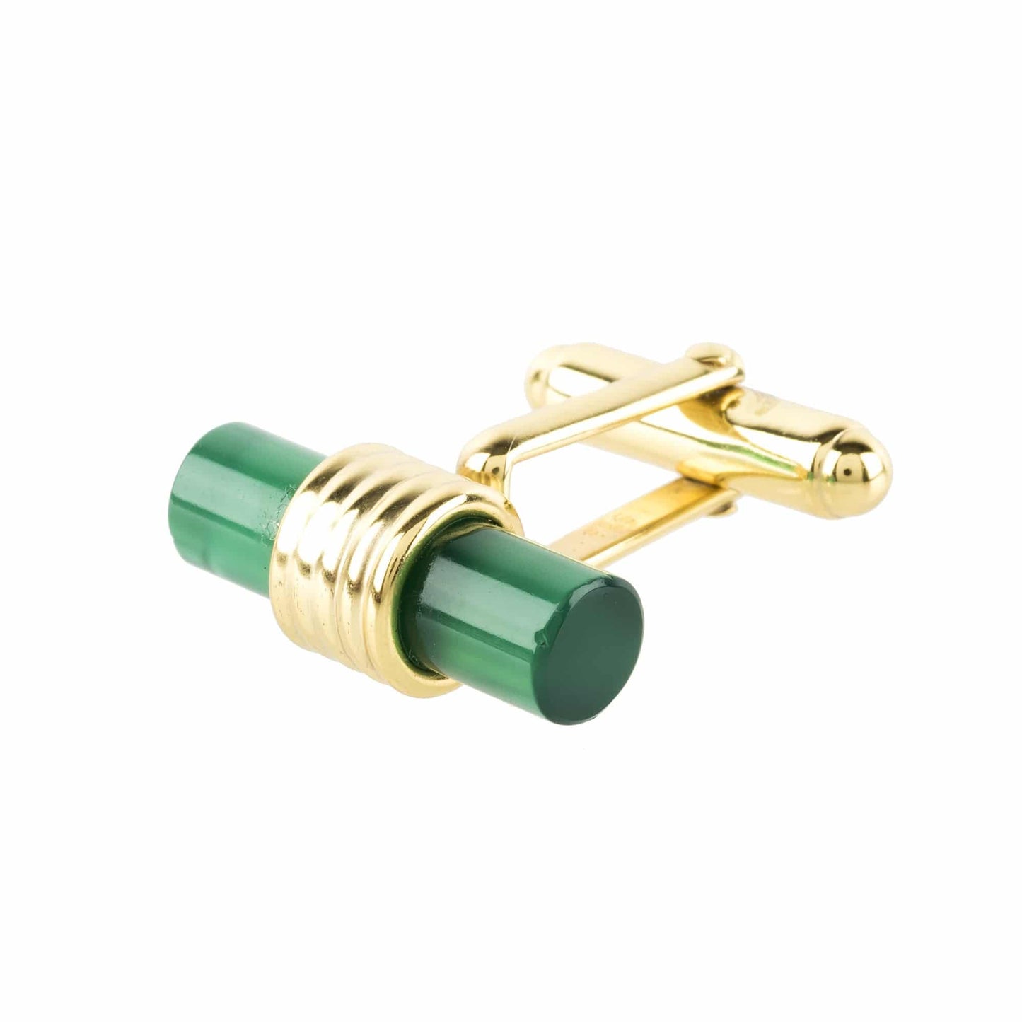 Cylindrical Cufflink Gold Green Onyx