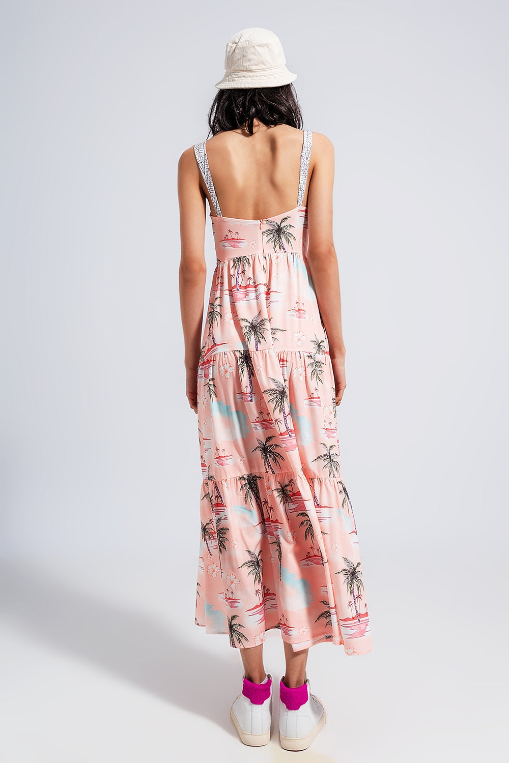 Cami Maxi Beach Dress in Natural Tropical Print