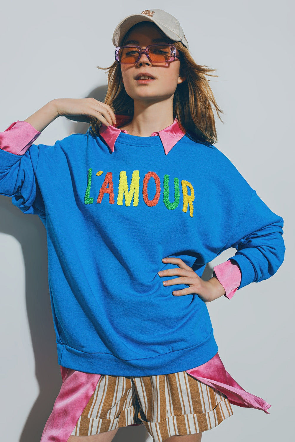 Sweater With l'Amour Text in Blue