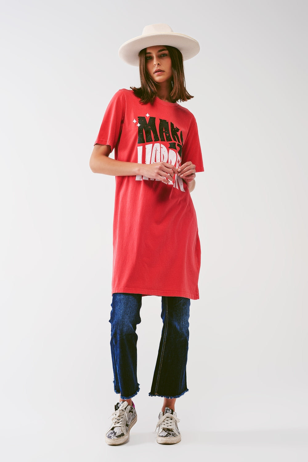 T-Shirt Dress With Make It Happen Text in Red