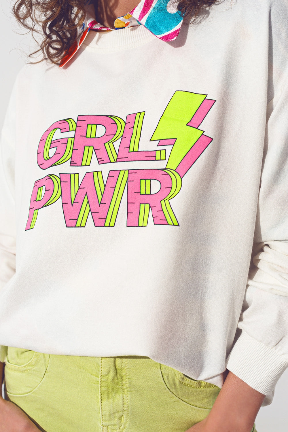 GRL PWR Text Sweatshirt in White