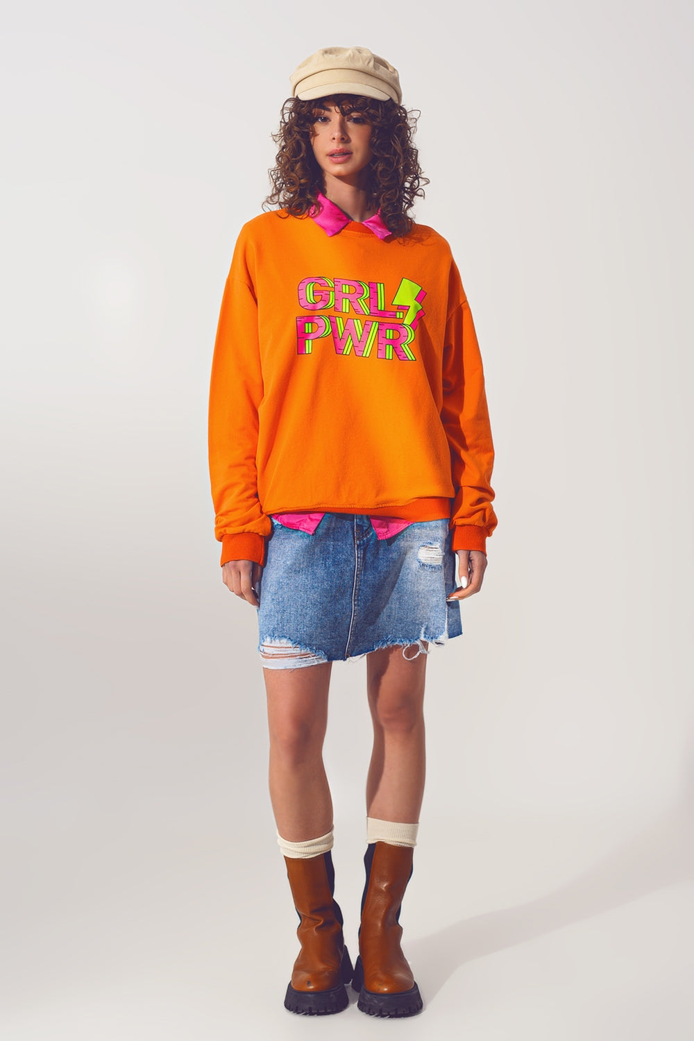 GRL PWR Text Sweatshirt in Orange
