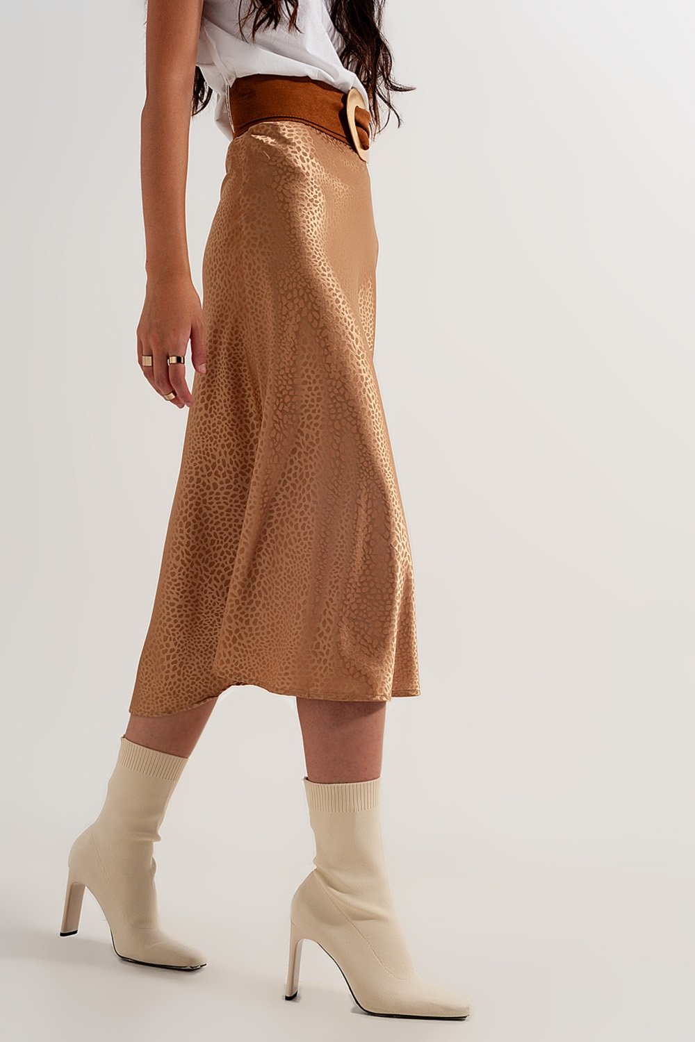Gold Color Midi Skirt in Abstract Animal Print