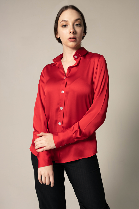 Power Women Silk Shirt in Red