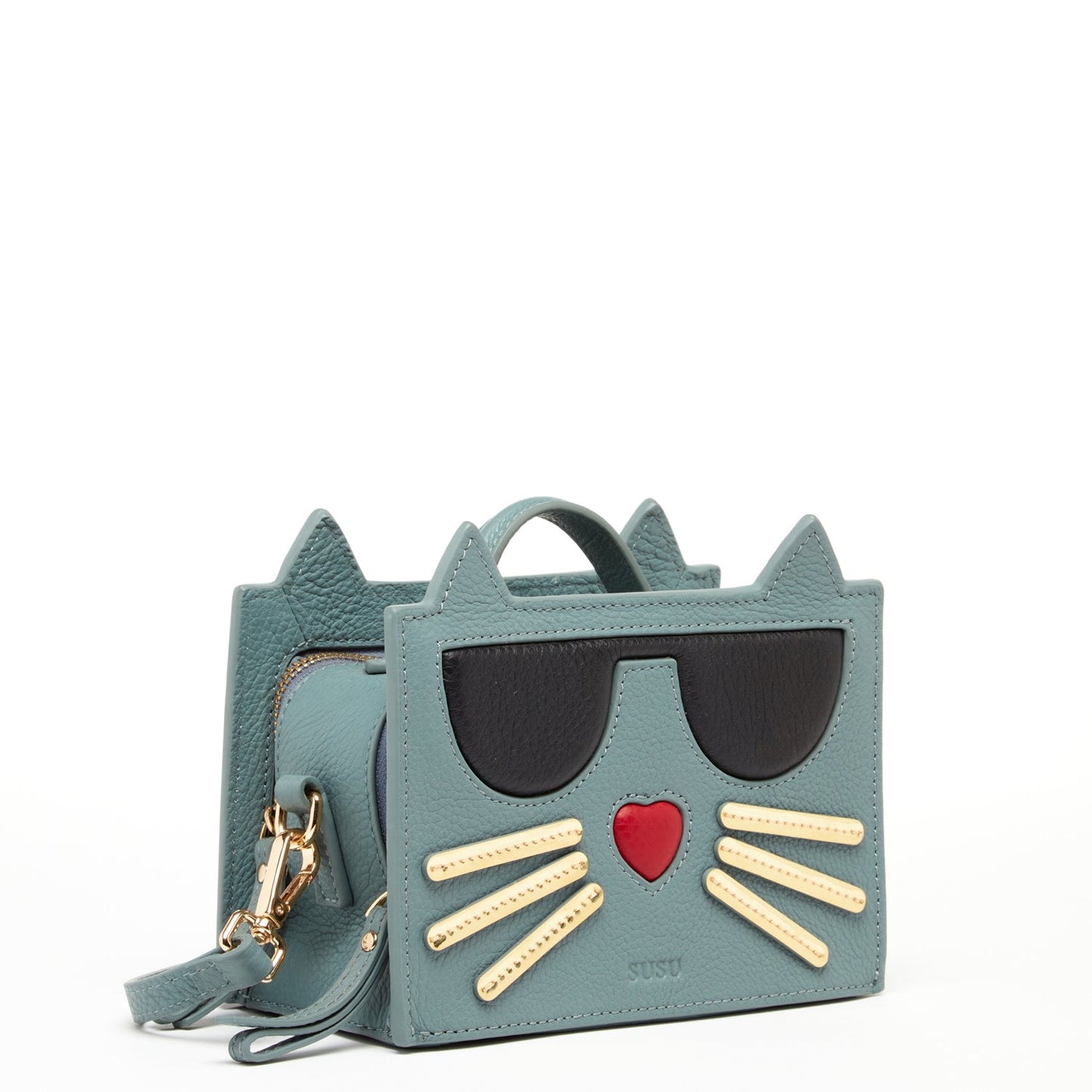 Leather Cat Purse Mineral Blue