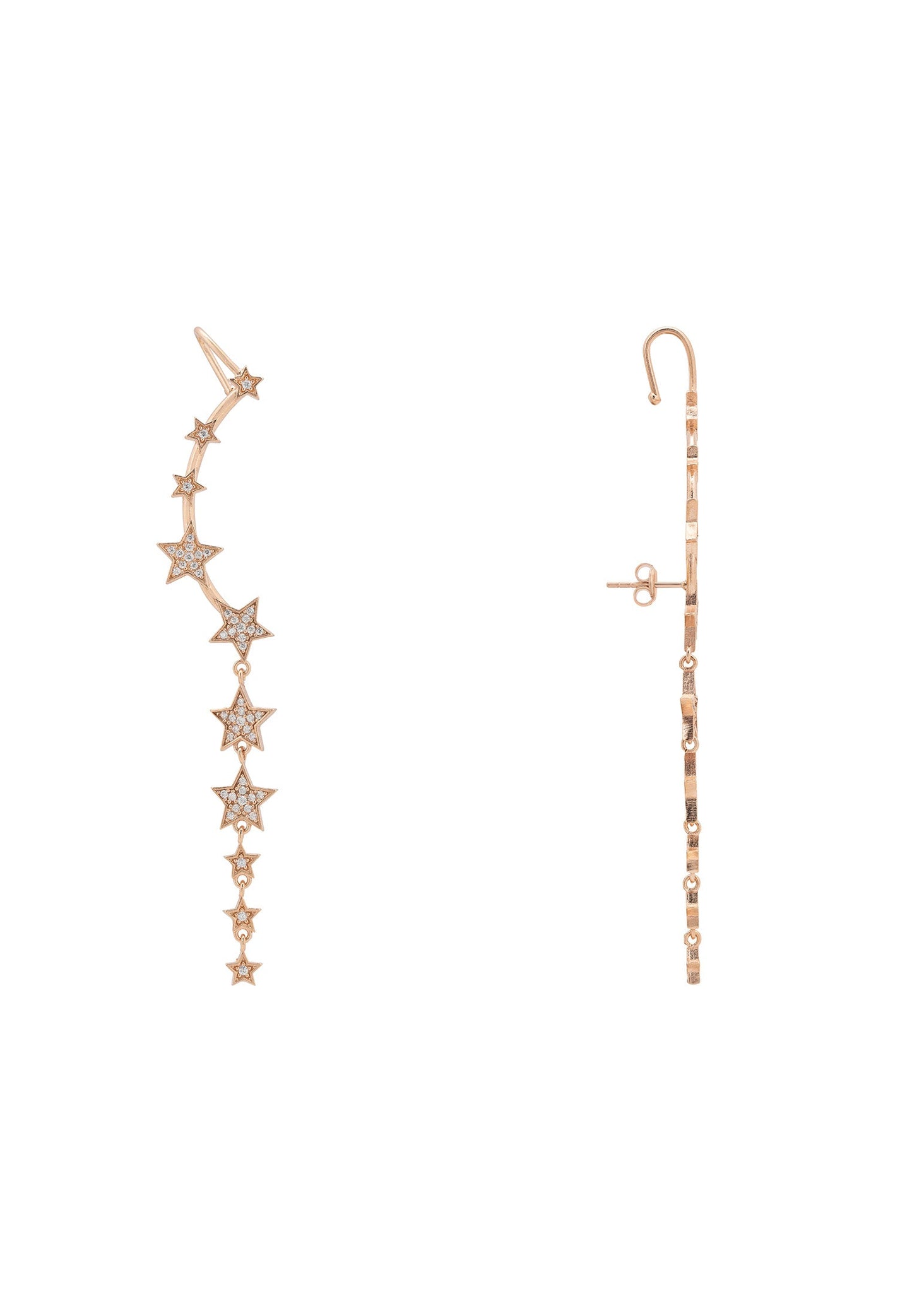 Graduated Star Ear Climbers With Drop Rosegold