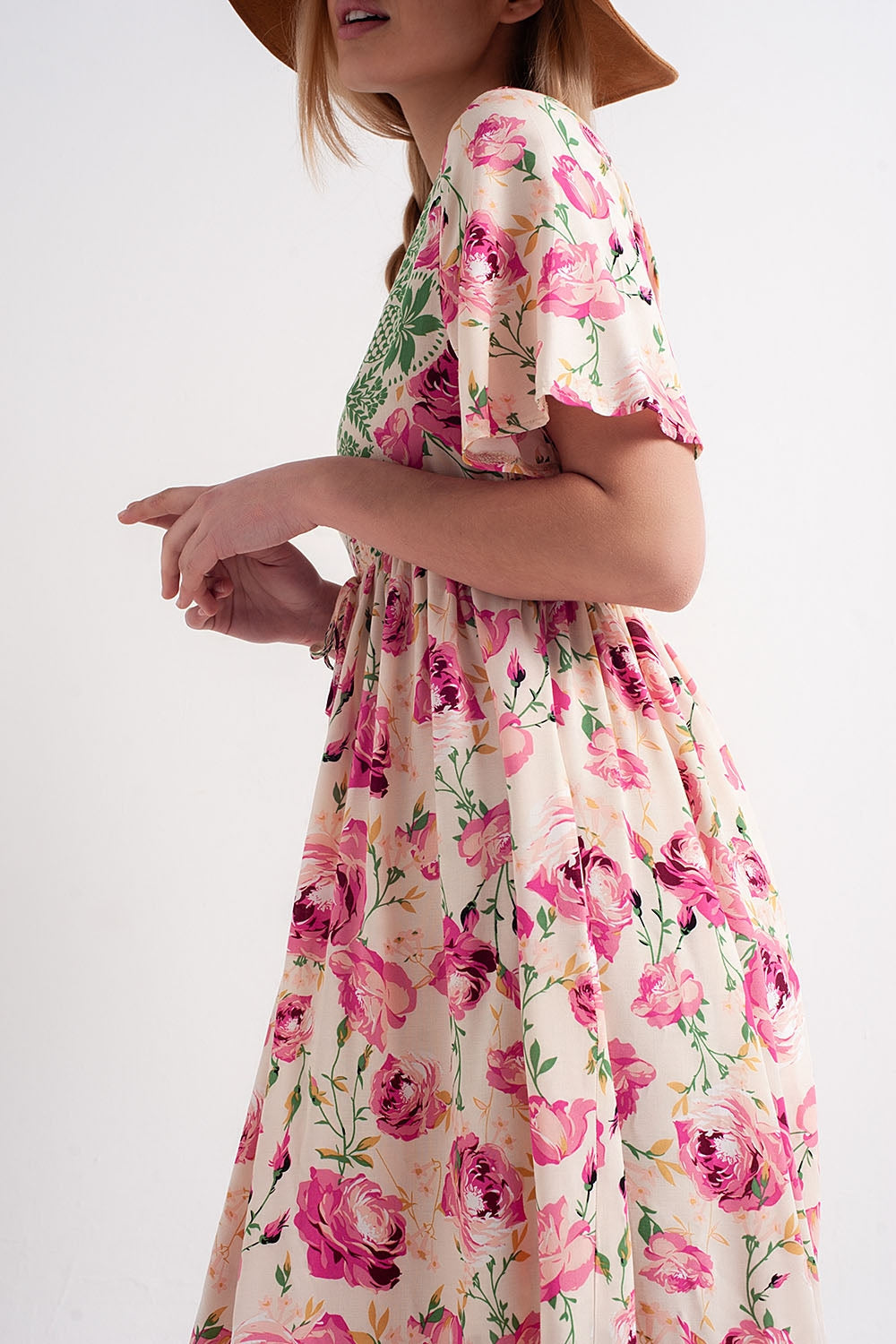 Maxi Floral Print Maxi Dress in Pink