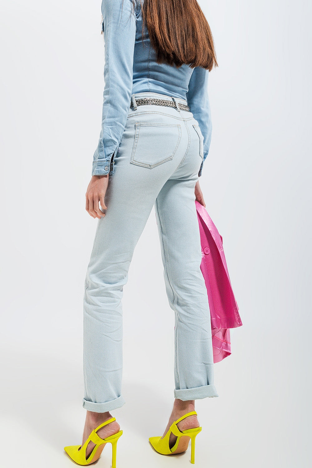 Straight Leg Jeans With Rhinestone Details