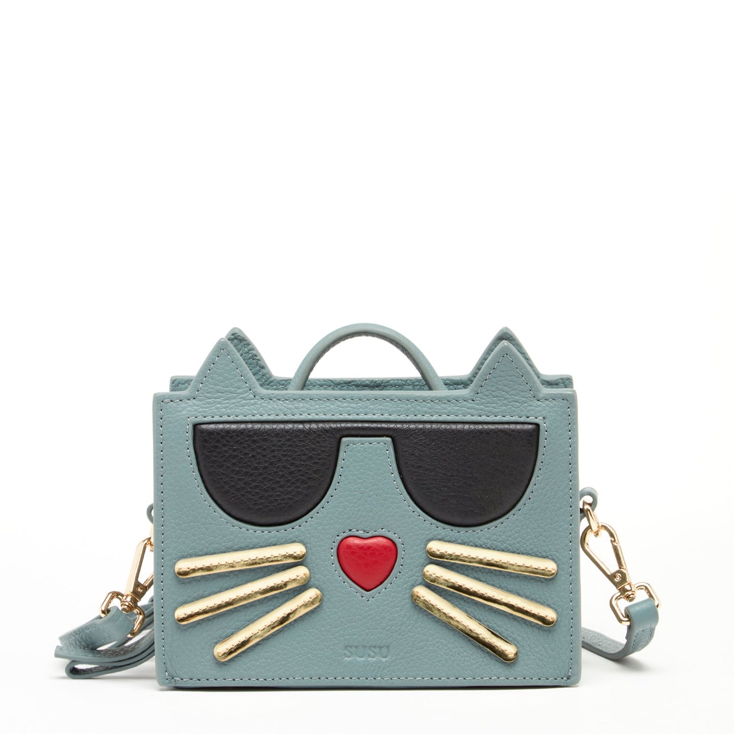 Leather Cat Purse Mineral Blue