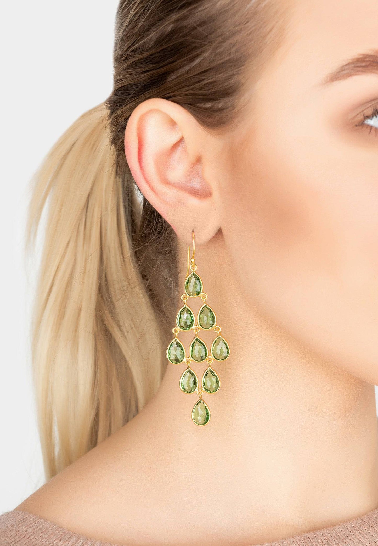 Erviola Gemstone Cascade Earrings Gold Peridot