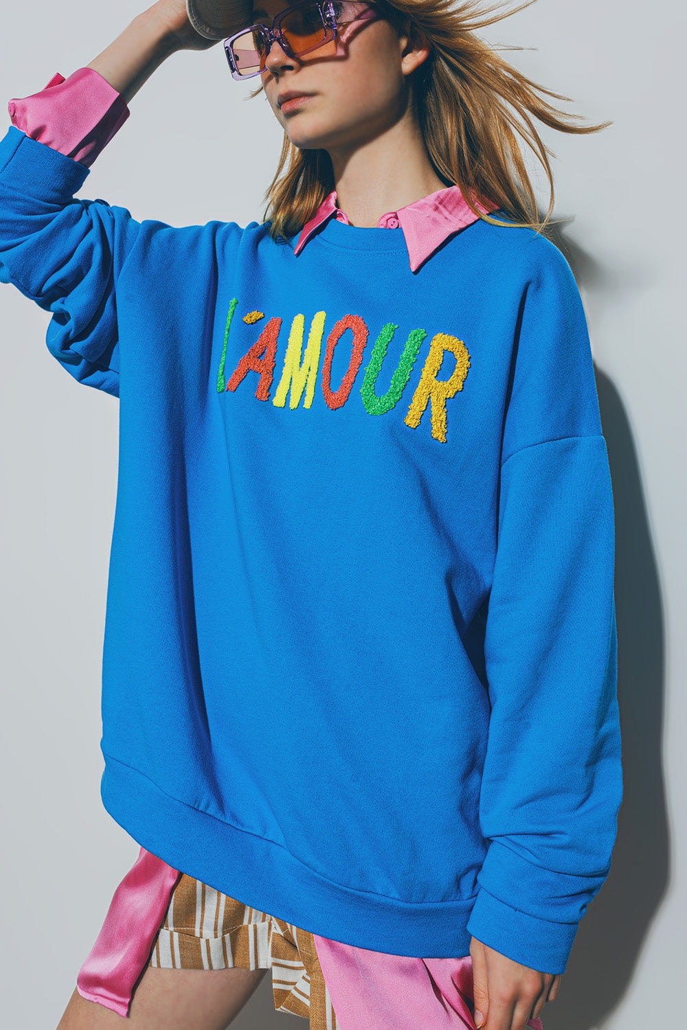 Sweater With l'Amour Text in Blue